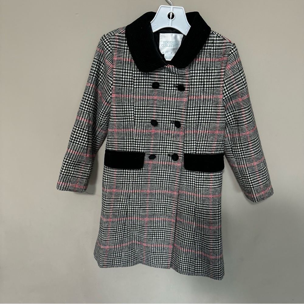 Edgehill Collection Black and Pink Plaid Kids Coat